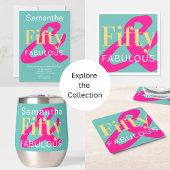 50th Birthday Fifty and Fabulous Bold Bright Party スクエアペーパーコースター