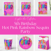 5th Birthday Rainbow Hot Pink Party Invitation 招待状