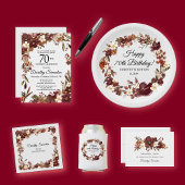 バーガンディレッドマウヴ秋花花70誕生日 ペーパーコースター