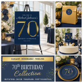 クラッシィゴールド ネイビーブルー 70歳の誕生日お礼カード 招待状