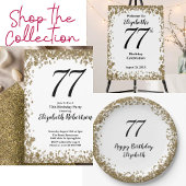 Elegant 77th Birthday Invitation With Gold Sequins 招待状