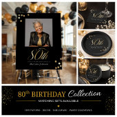 Elegant Black and Gold Custom Photo 80th Birthday  台座サイン