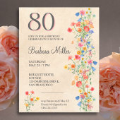 Elegant Wildflower 80th Birthday Party 招待状