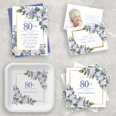 ブルーホワイト金ゴールドフローラ80thサプライズ誕生日 インビテーションポストカード