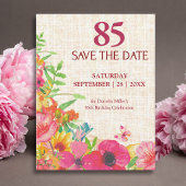 85th Birthday Elegant Bold Floral Linen Party 招待状