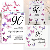 Elegant 90th Birthday Butterflies Custom Name ペーパープレート