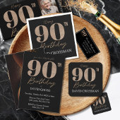 Black and Gold Glitter Numeral 90th Birthday ミディアムペーパーバッグ