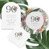 90th Birthday Simple Elegant Tropical Invitation スタンダードカクテルナプキン
