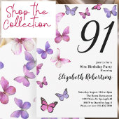 91st Birthday Pink Purple Butterflies  スクエアペーパーコースター