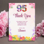Floral 95th Birthday Thanks - Blush Bloom 95 Years サンキューカード