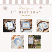 Blue Gingham Silly Goose 1st Birthday スタンダードカクテルナプキン