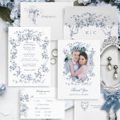 Classic French Blue Flowers & Ribbons Wedding ラウンドシール