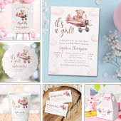 It's a Baby Girl, Pink Bear Party サンキューカード