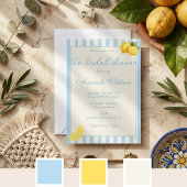 Minimal Light Blue Stripes Lemons bridal Shower 招待状