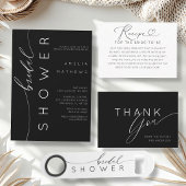 Modern Black & White Thank You Bridal Shower  サンキューカード