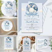 Cute Watercolor Rabbit Baby Shower Boy ポスター