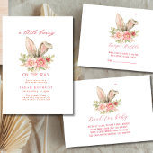 バニーイヤー赤面ピンクフローラベビーシャワー招待状 招待状