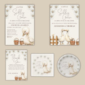 ガチョウ間抜けニュートラルBohoベビーブシャワーパーティー 招待状