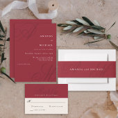 赤ミニマル書エレガントモノグラム結婚ズ 招待状