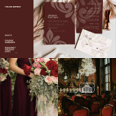 Ivory Burgundy Classic Elegant Damask Table Number サンキューカード