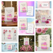 50th Birthday Cake with Dahlia and Garden Insect   招待状