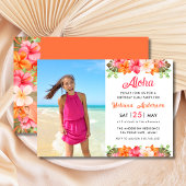 Aloha Tropical Floral Birthday Luau Party 招待状