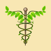 代替メディカルカドゥセウス緑葉色ベージュ 缶バッジ