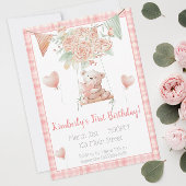 かわいいテディベアピンクの格子模様 ラッピングペーパーシート