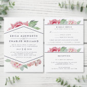 アンティーク牡丹 |赤面とセージ結婚式招待状 招待状 (この独立クリエイターのコレクションをカスタマイズ。)