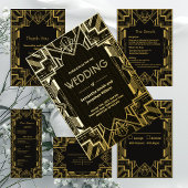 アールデコグラマラス金ゴールドのブラックディナーメニューカード メニュー