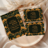 フォト結婚アールデコのダイヤモンド金ゴールドと緑 サンキューカード