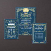 アートデコ　あなたは私のブライズマン　ゴールド ブルー 招待状 (この独立クリエイターのコレクションをカスタマイズ。)