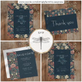 Art Nouveau Blue William Morris Floral Wedding 出欠カード