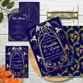 アールヌーボー金ゴールドブルーボタニカルザデイト 箔招待状