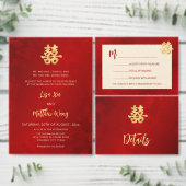 バイリンガルフォトレッド中国の金ゴールド結婚ズ 箔招待状 (この独立クリエイターのコレクションをカスタマイズ。)