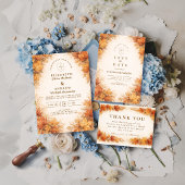 Autumn Maple Leaves Rustic Wedding 招待状