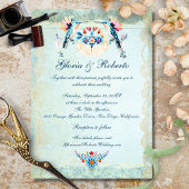 Elegant Blue Mexican Baroque Hummingbird Wedding サンキューカード