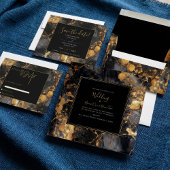 黒と金ゴールドの大理石縁ど結婚式招待状 招待状