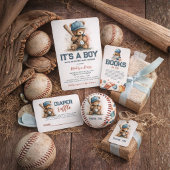 Baseball Little Slugger Teddy Bear  Baby Shower  招待状