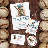 Baseball Bear Boy Little Slugger  Baby Shower 招待状