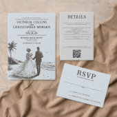 ビーチカップル日付の保存 招待状 (この独立クリエイターのコレクションをカスタマイズ。)