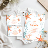 ビーチヒトデ&シーシェルベビィエレガントーシャワー 招待状