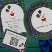 Bear & Balloons Plaid Baby Shower 招待状