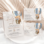 テディベア、ブルーホットエアバルーン、ベビーシャワー オールインワン招待状