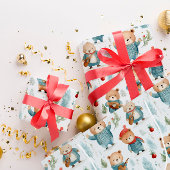 クマの冬の素朴クリスマスパターン ラッピングペーパーシート