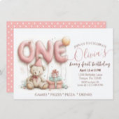 Sweet First Birthday Invitation with Teddy Bear  招待状