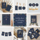 Navy Plaid Teddy Bear Time Capsule Card 招待状