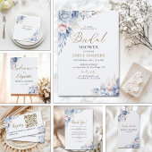 Beautiful Bridal Shower with Flowers Blue Tones 招待状