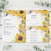 美しい水色のひまわり結婚が 招待状 (この独立クリエイターのコレクションをカスタマイズ。)