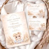 Beige Bunny Floral Baby Shower 招待状